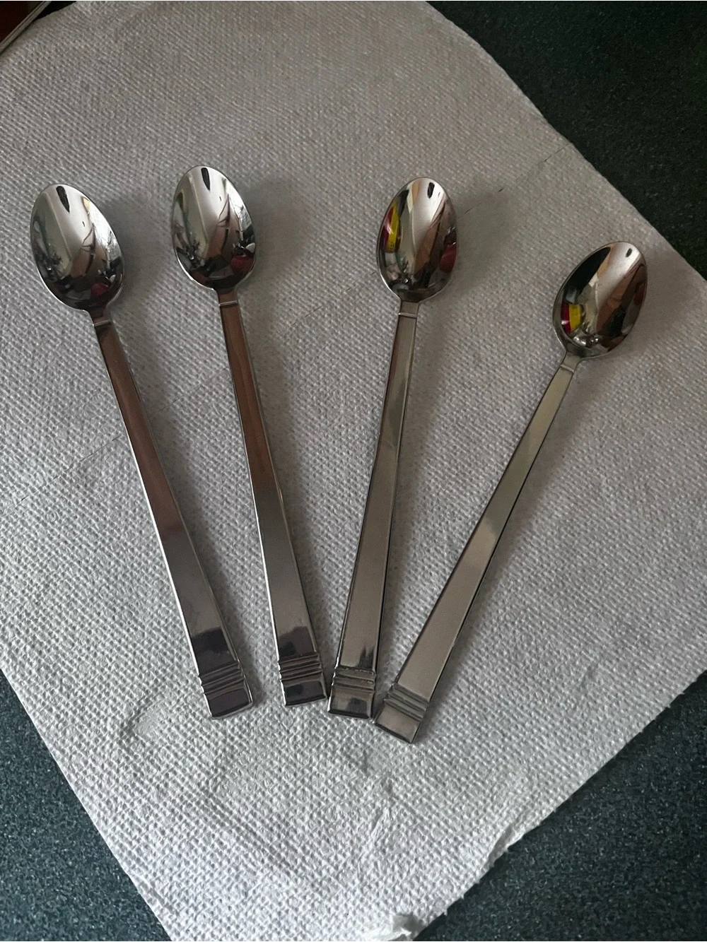 Lenox Long-Handle (4) Dessert Spoons - Silver Stainless 18/10